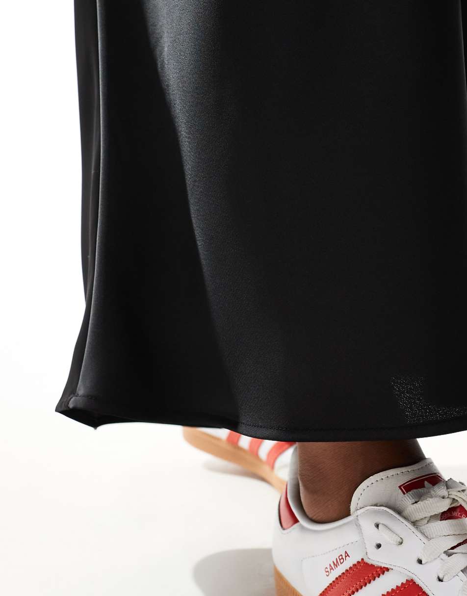 ASOS DESIGN satin bias maxi skirt in black