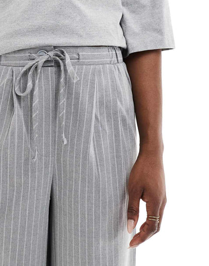 ASOS DESIGN tailored pull on pants in gray pinstripe
