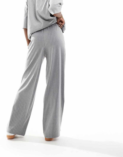 ASOS DESIGN tailored pull on pants in gray pinstripe