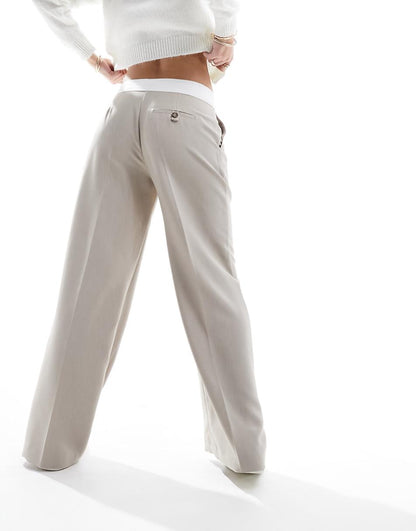 Miss Selfridge fold over waistband pants in stone