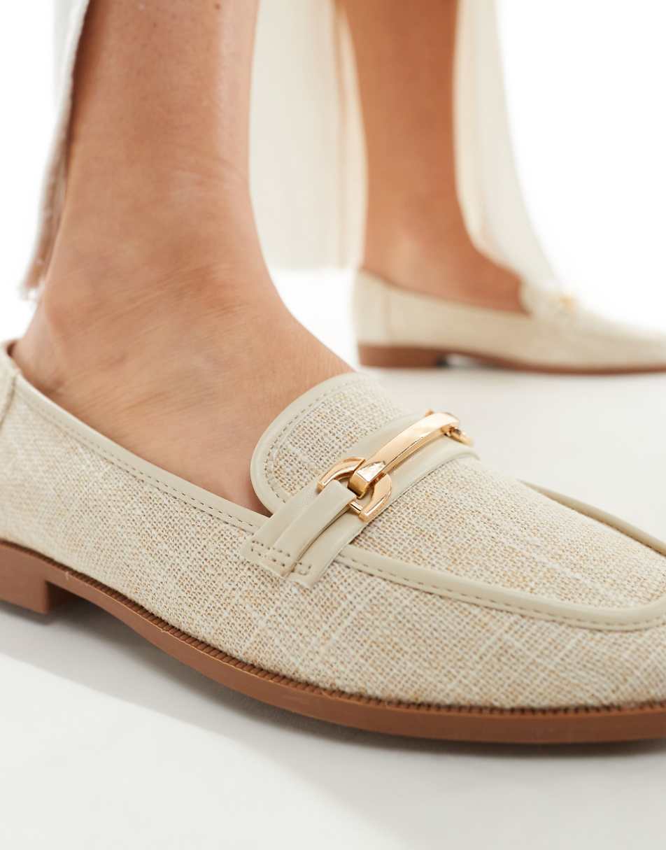 ASOS DESIGN Verity loafer flat shoes with trim in natural fabrication