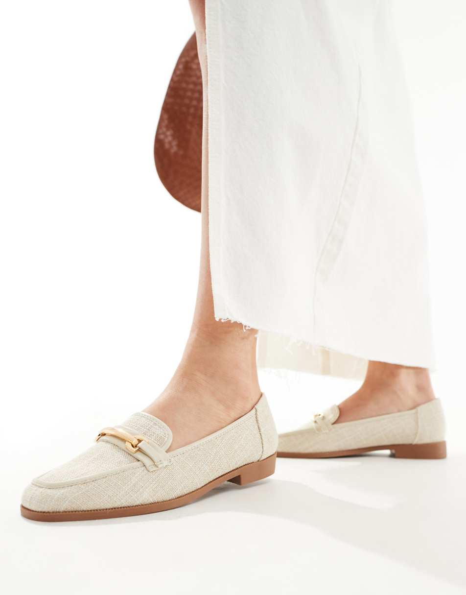ASOS DESIGN Verity loafer flat shoes with trim in natural fabrication