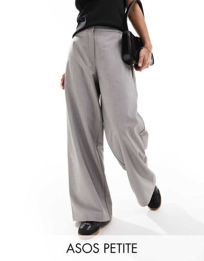 ASOS DESIGN Petite tailored wide leg dad pants in gray
