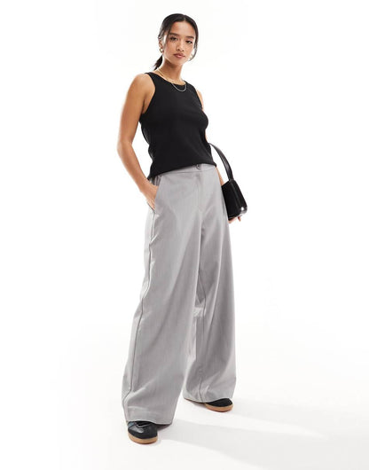 ASOS DESIGN Petite tailored wide leg dad pants in gray