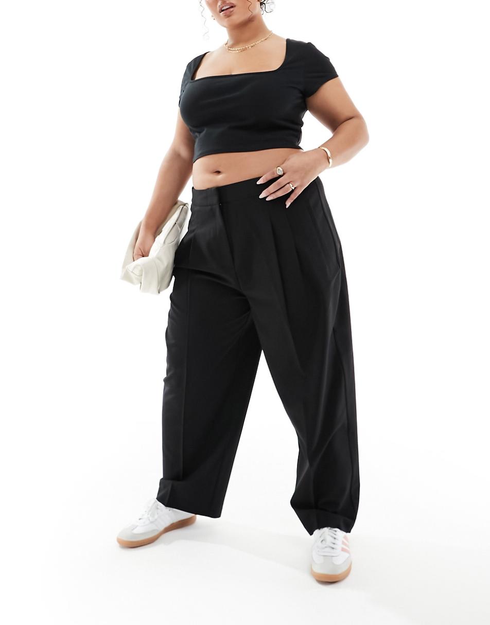 ASOS DESIGN Curve tailored barrel leg pants in black