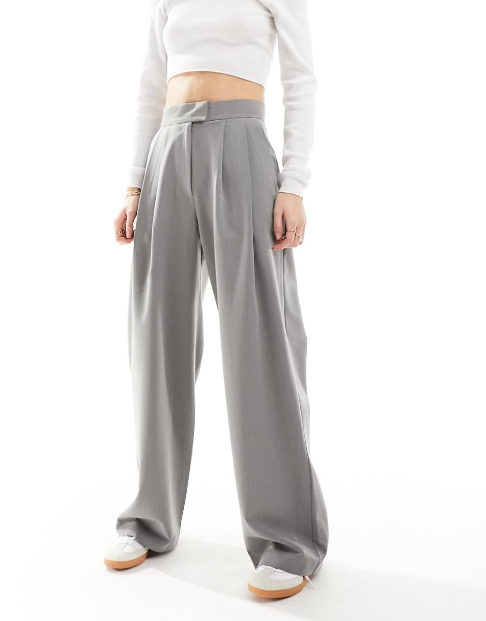 ASOS DESIGN tailored wide leg pants with pleat detail in gray