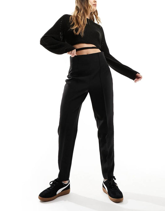 ASOS DESIGN high waist seamed detail tailored pants in black