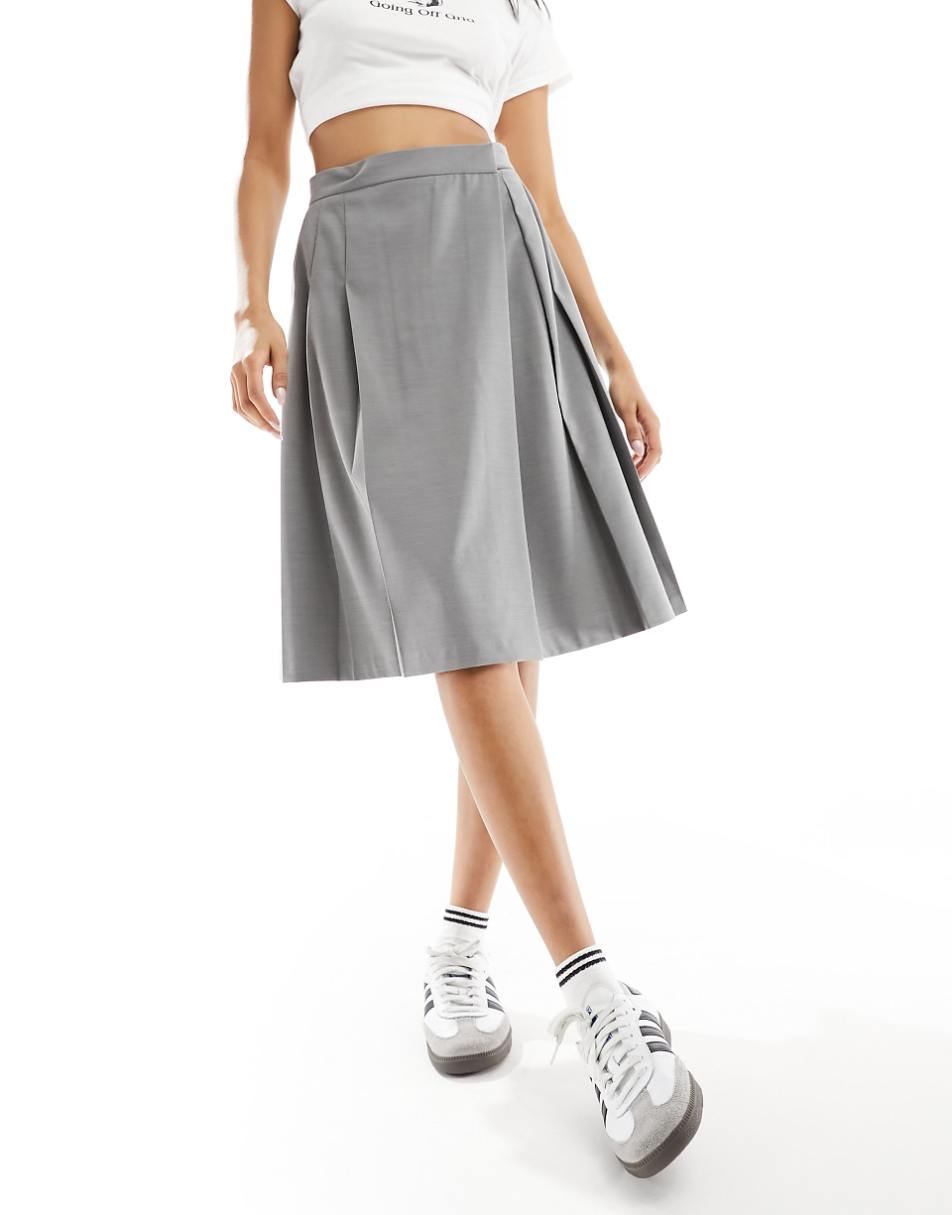 ASOS DESIGN tailored pleated midi skirt in gray