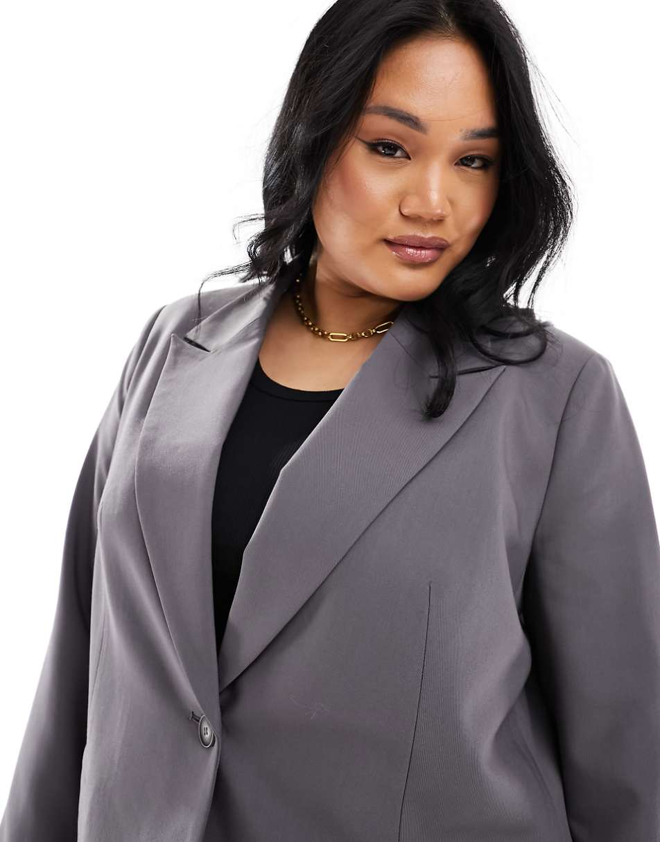 ASOS DESIGN Curve single breasted blazer in gray