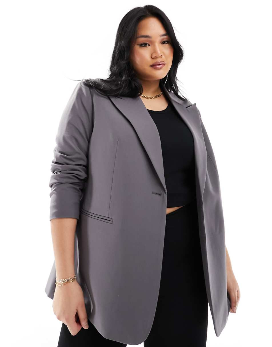 ASOS DESIGN Curve single breasted blazer in gray