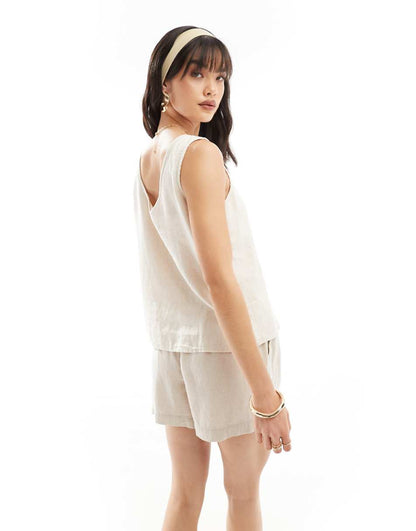 JDY linen mix vest in oatmeal - part of a set