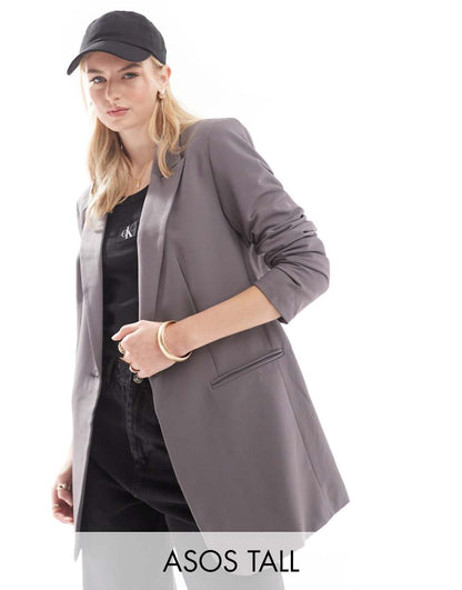 ASOS DESIGN Tall single breasted blazer in gray