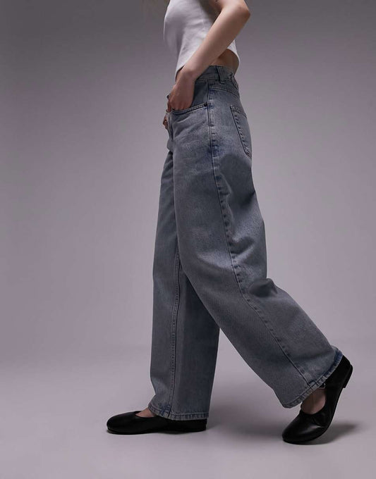 Topshop Petite high rise Cinch back jeans in vintage bleach