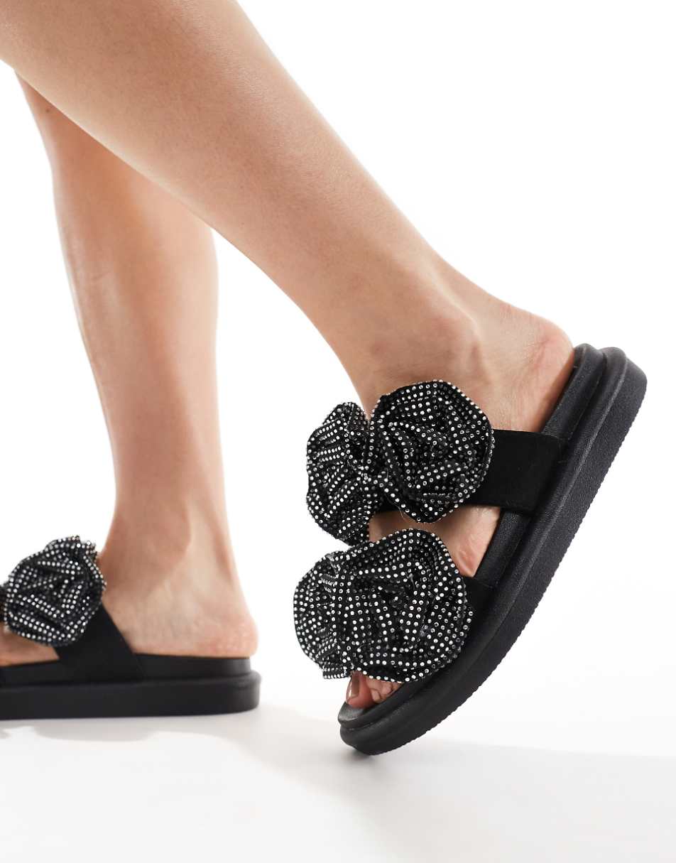 Azalea Wang Stillwater embellished rosette sandals in black