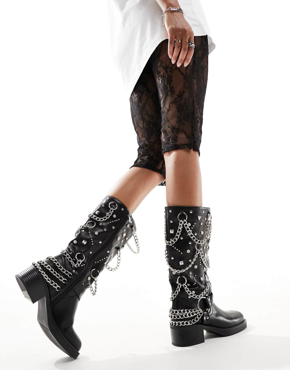 Azalea Wang Fillmore biker boot with hardware in black