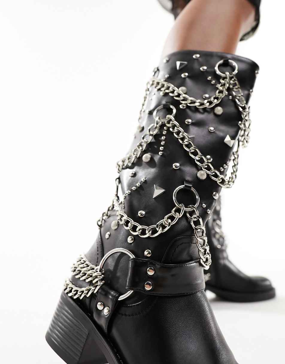 Azalea Wang Fillmore biker boot with hardware in black