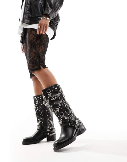 Azalea Wang Fillmore biker boot with hardware in black