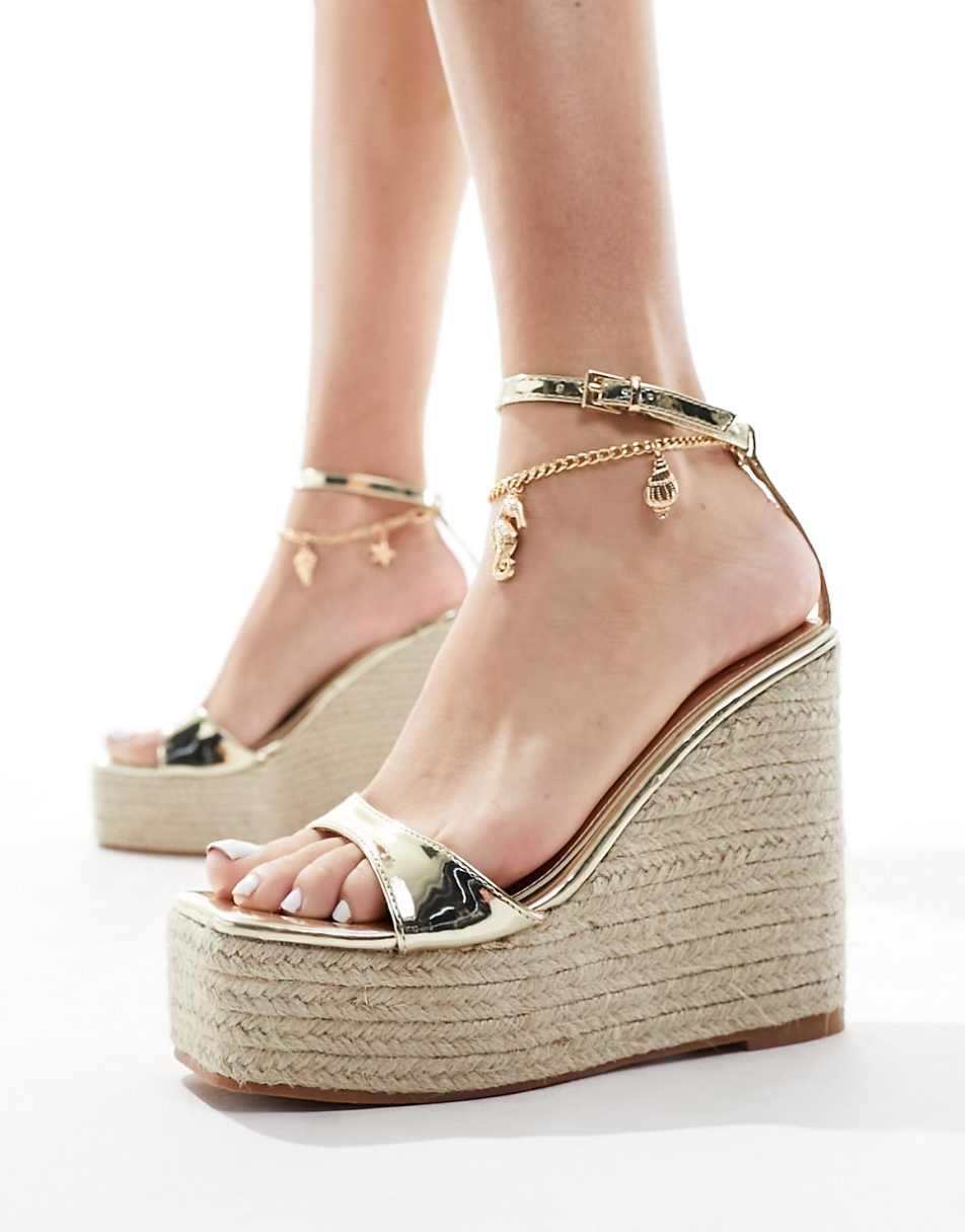 Public Desire Naya wedge espadrilles with anklet charms in gold