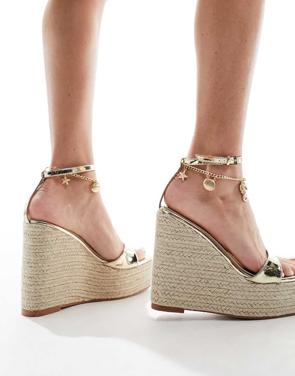 Public Desire Naya wedge espadrilles with anklet charms in gold