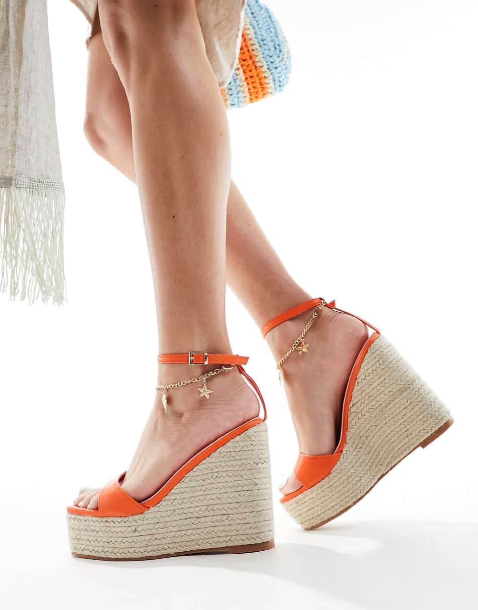 Public Desire Naya wedge espadrilles with anklet charms in orange