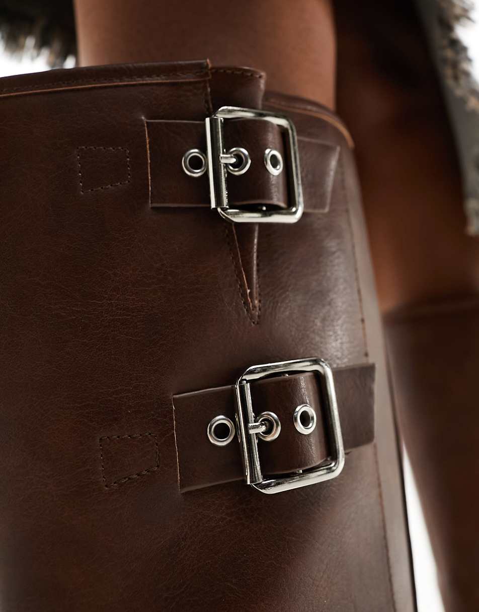 Public Desire Fast Track biker boots in chocolate