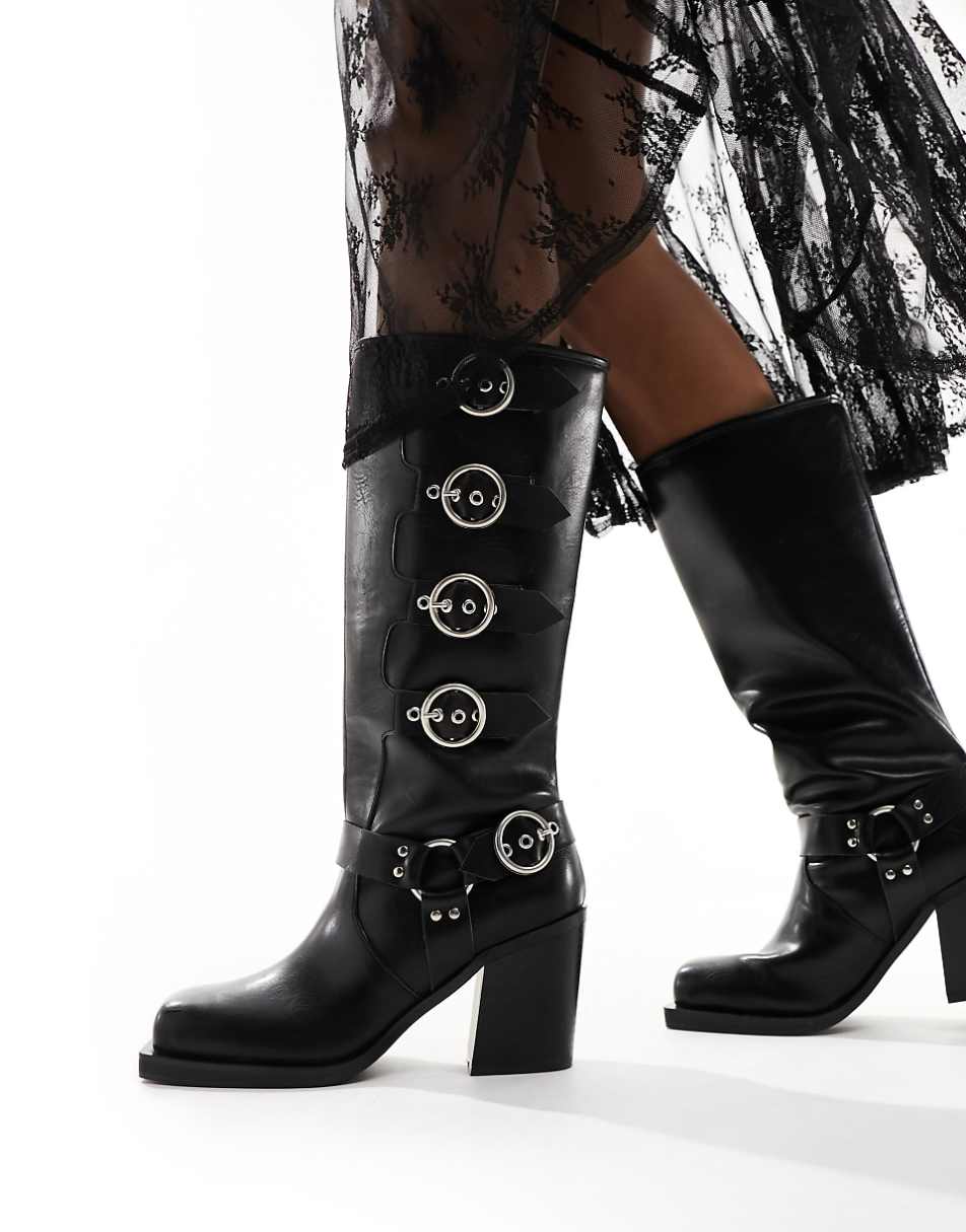 Public Desire Fetish heeled biker boot in black