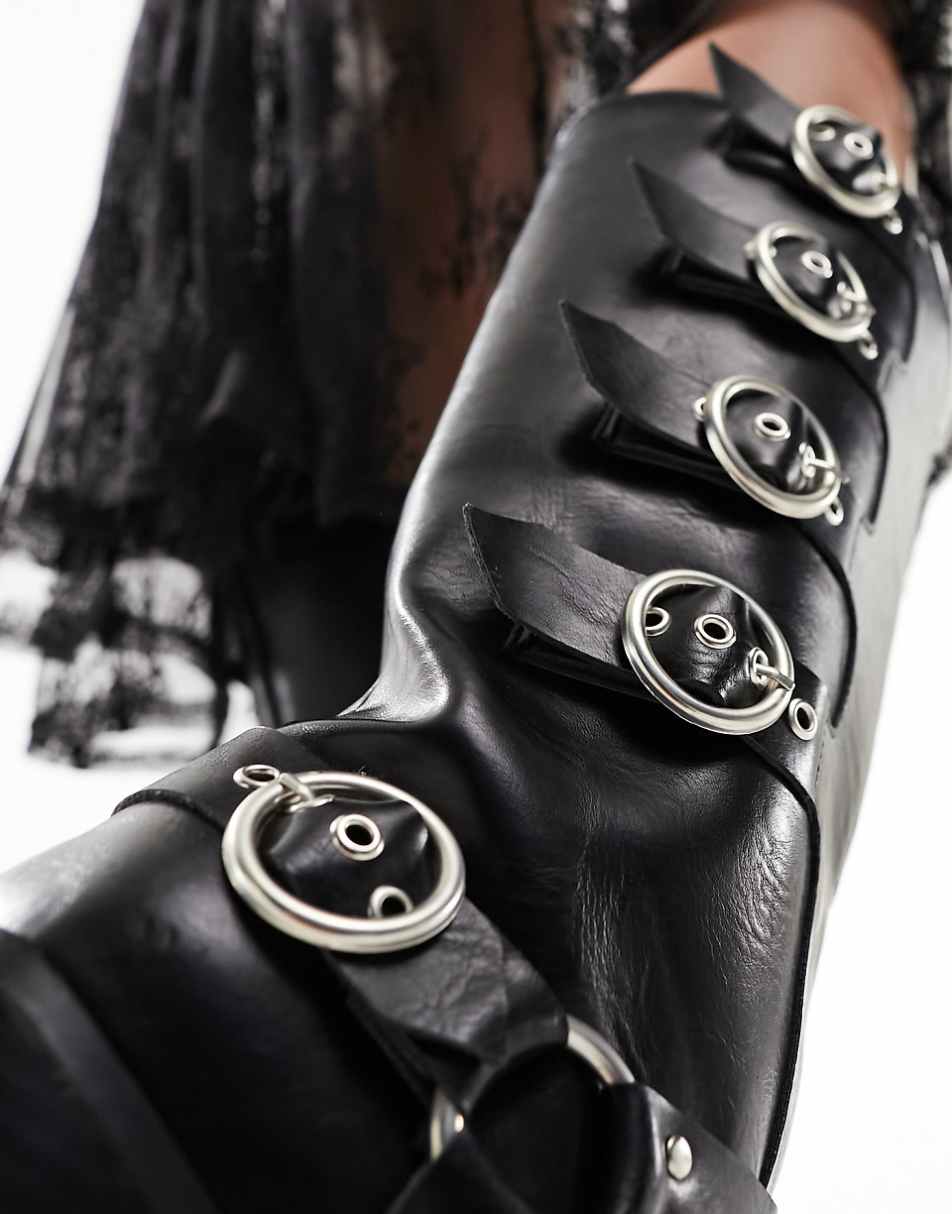 Public Desire Fetish heeled biker boot in black