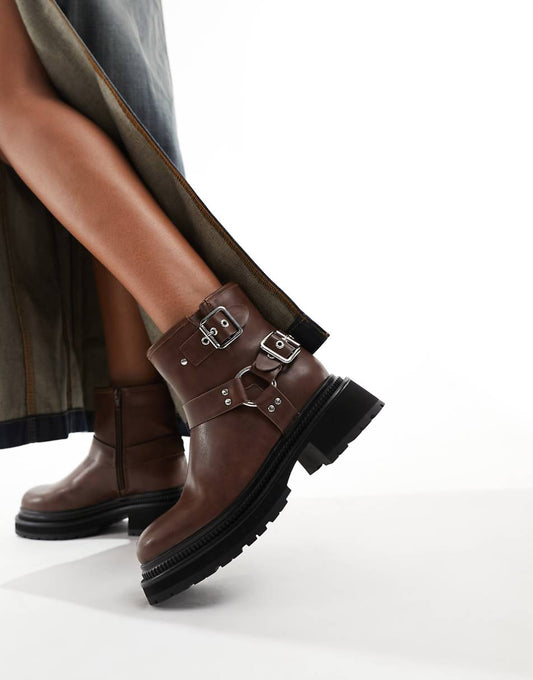 Public Desire Zora ankle biker boots in brown