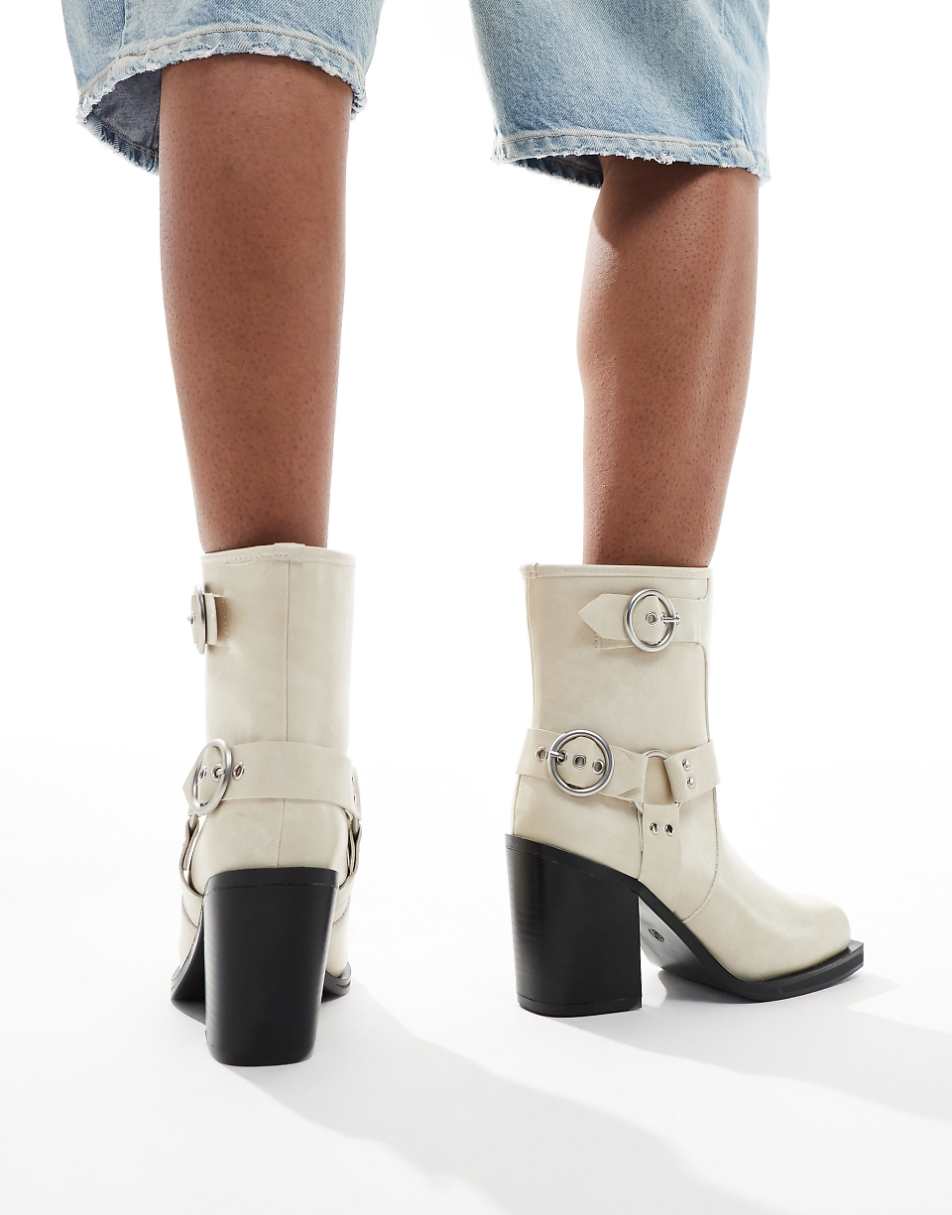 Public Desire Freak heeled ankle moto boots in cream