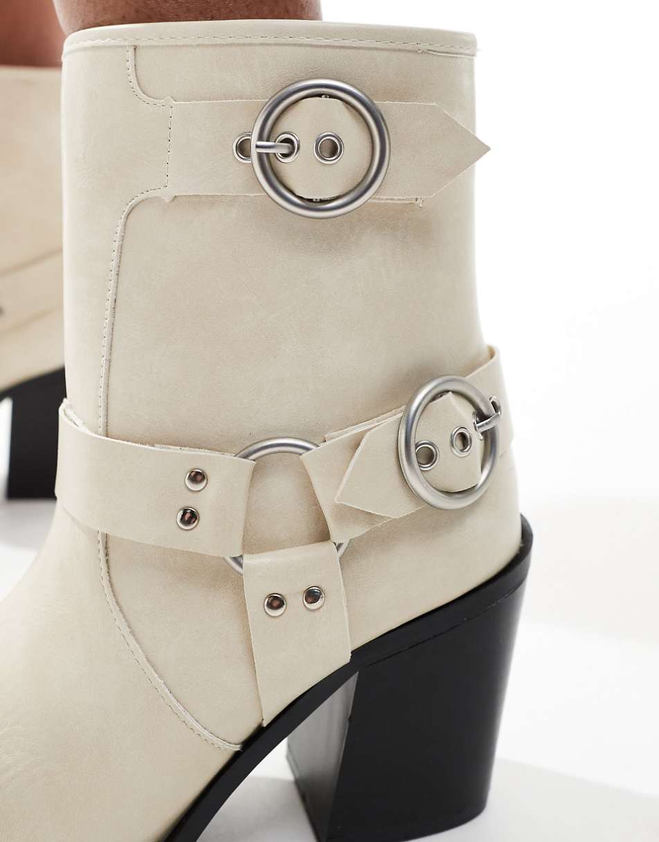 Public Desire Freak heeled ankle moto boots in cream