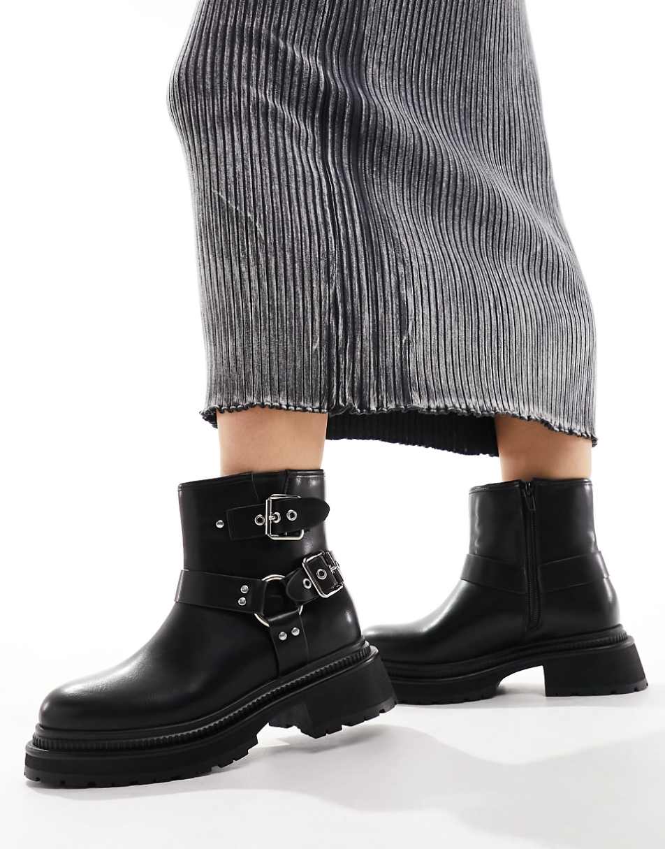 Public Desire Wide Fit Zora ankle biker boots in black