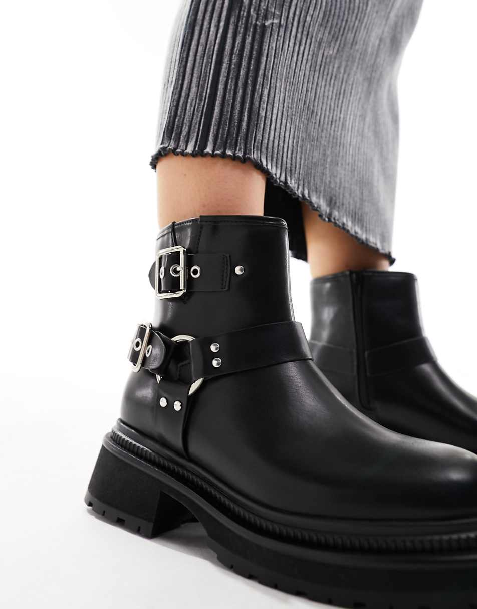 Public Desire Wide Fit Zora ankle biker boots in black