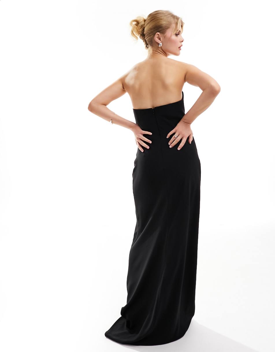 Six Stories Bridesmaids strapless ruched maxi dress in black