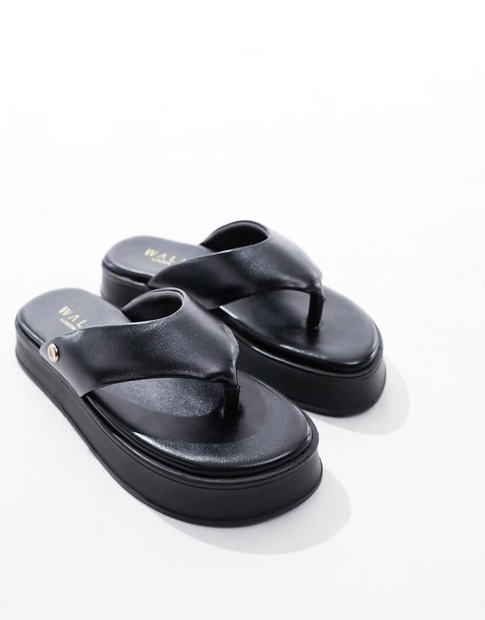 Walk London Geneva Padded Toe Post Sandals In Black Leather