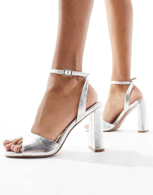 ASOS DESIGN Noah barely there block heel sandals in silver