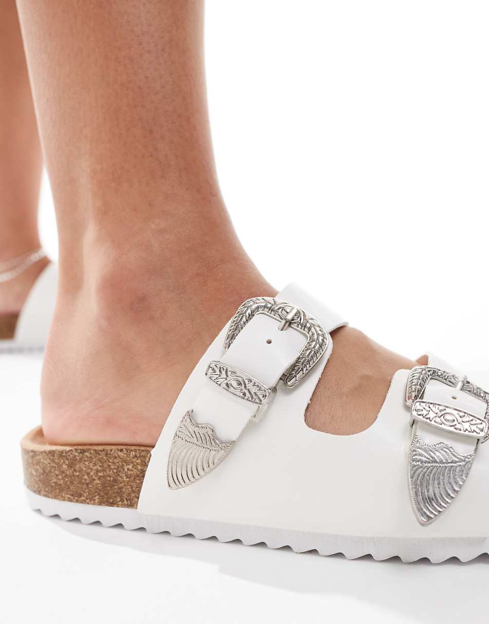 ASOS DESIGN Famous double strap western sandals in white