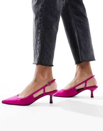 ASOS DESIGN Strut slingback kitten heeled shoes in raspberry
