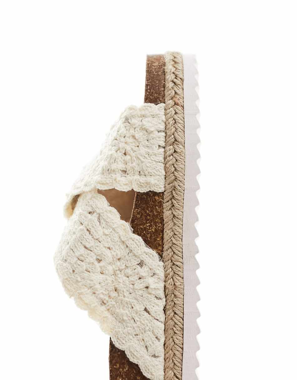 ASOS DESIGN Jessie flatform cross strap espadrille sandals in off white crochet