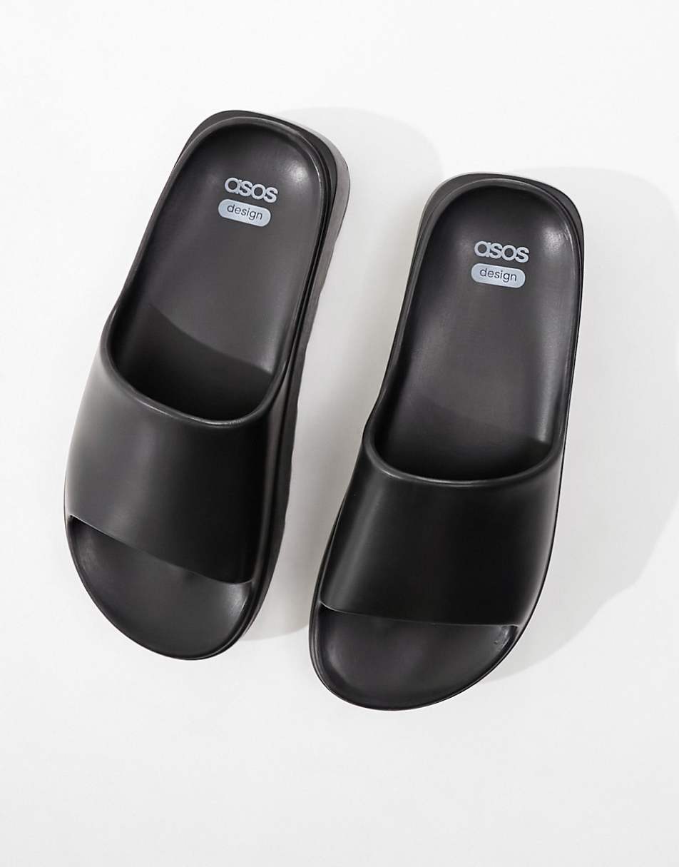 ASOS DESIGN Freedom cleated flatform slides in black