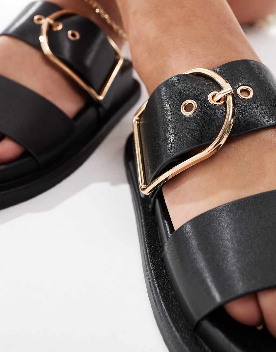 ASOS DESIGN Wide Fit Frozen double strap slider in black