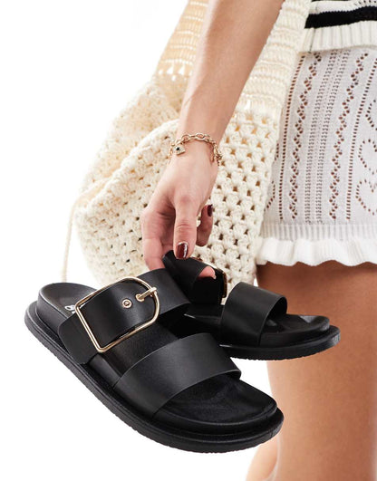 ASOS DESIGN Wide Fit Frozen double strap slider in black