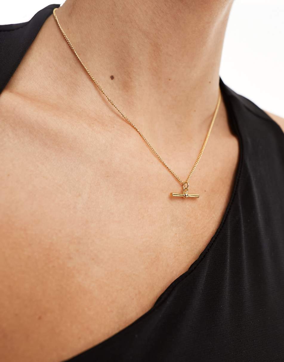 ASOS DESIGN 14k gold plated chain necklace with t-bar detail