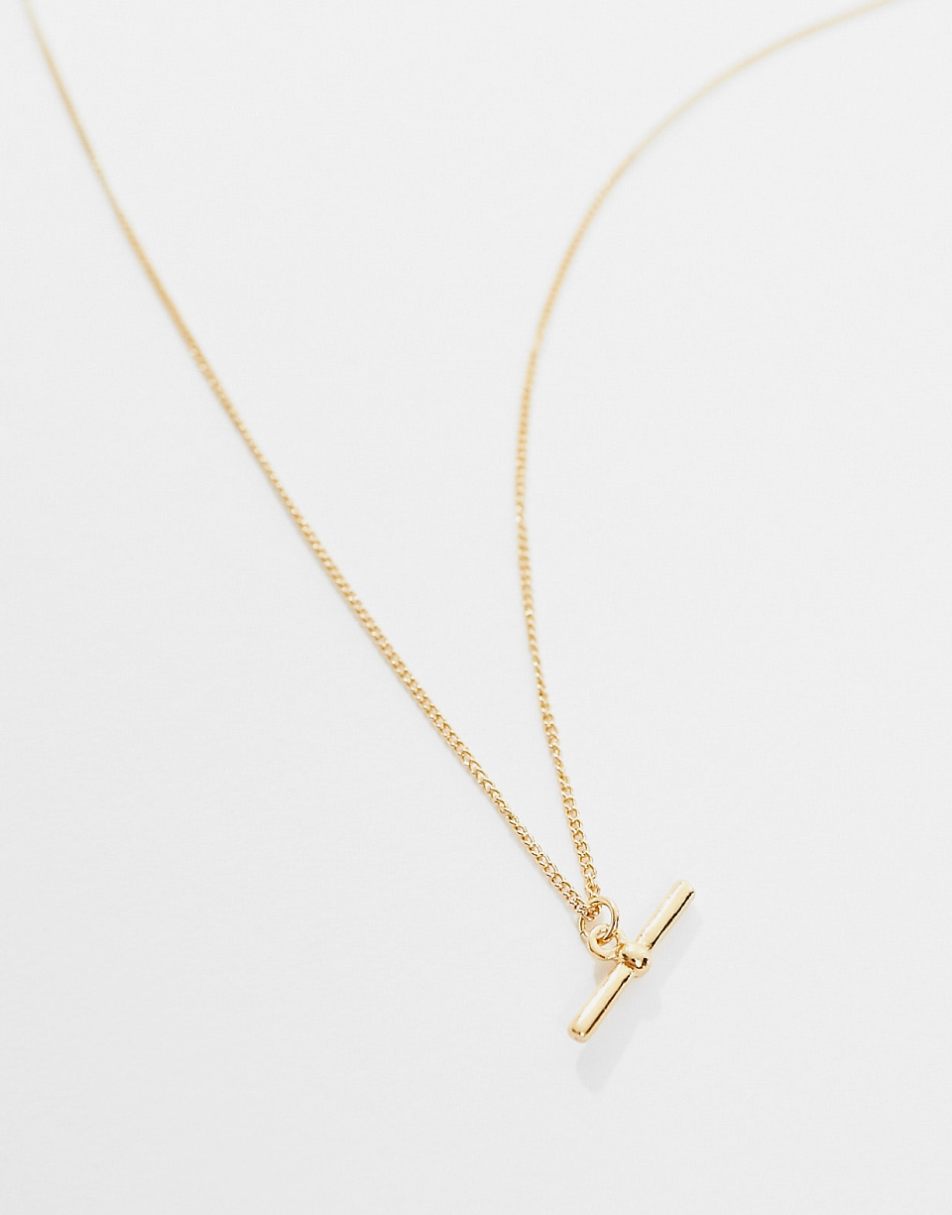 ASOS DESIGN 14k gold plated chain necklace with t-bar detail