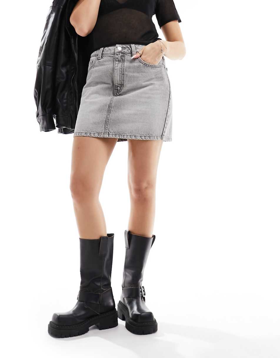 ASOS DESIGN denim high waist mini skirt in wash gray