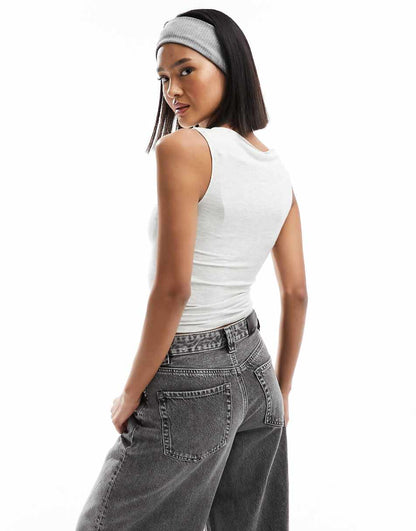 Miss Selfridge sleeveless slash neck tank top in gray heather