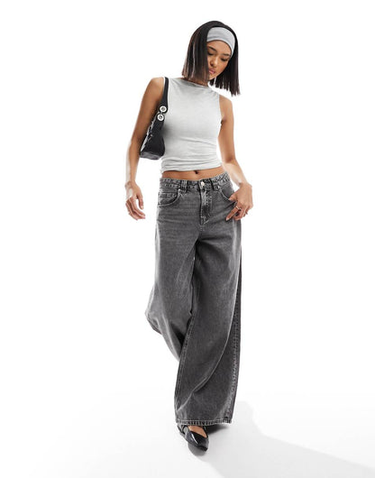 Miss Selfridge sleeveless slash neck tank top in gray heather