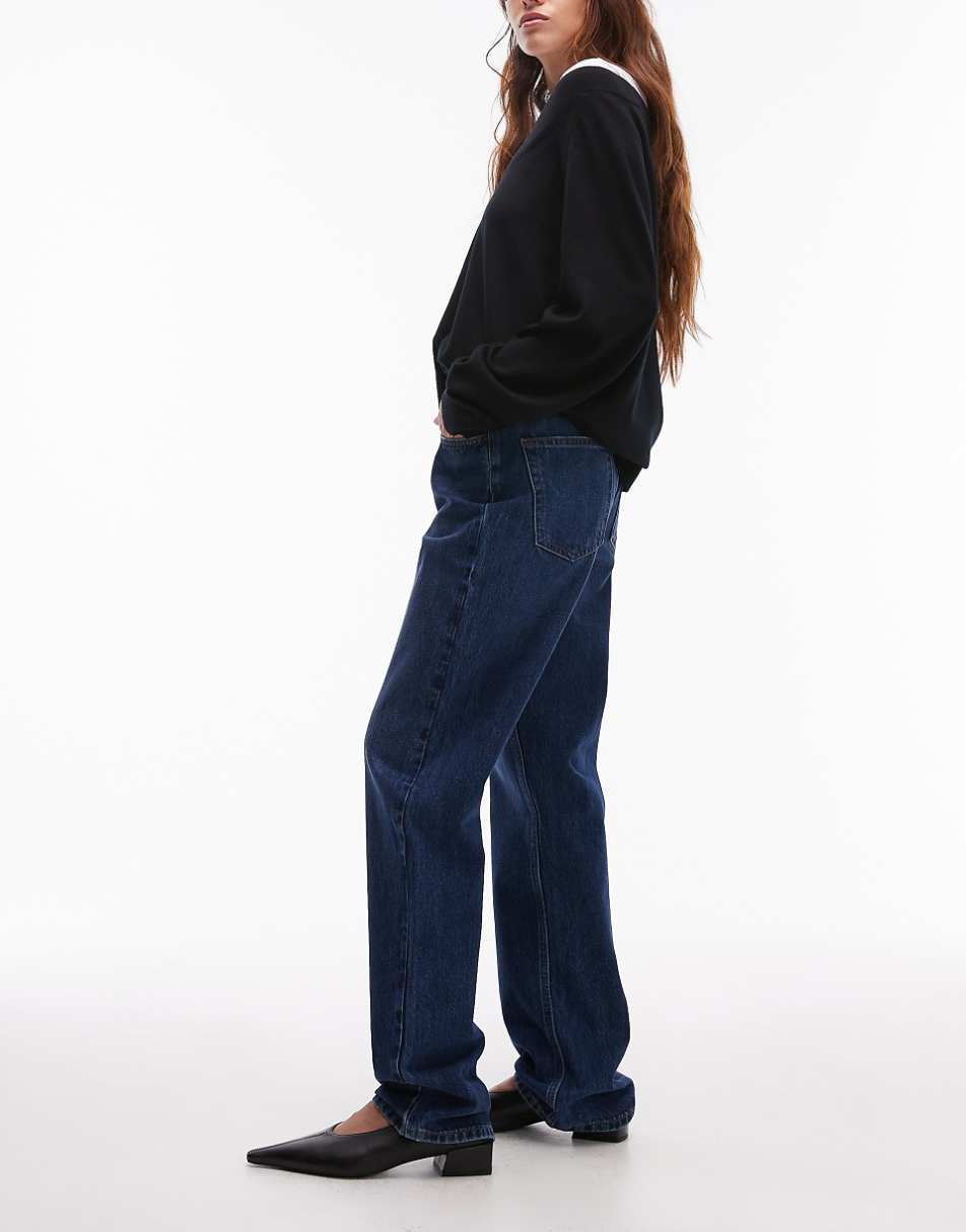 Topshop straight Kort jeans in rich blue