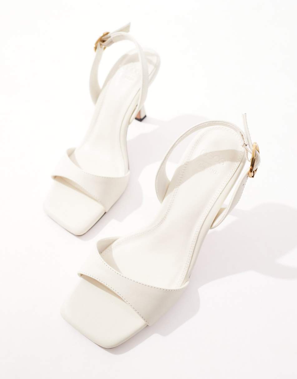 ASOS DESIGN Honesty leather mid heel sandals in off white