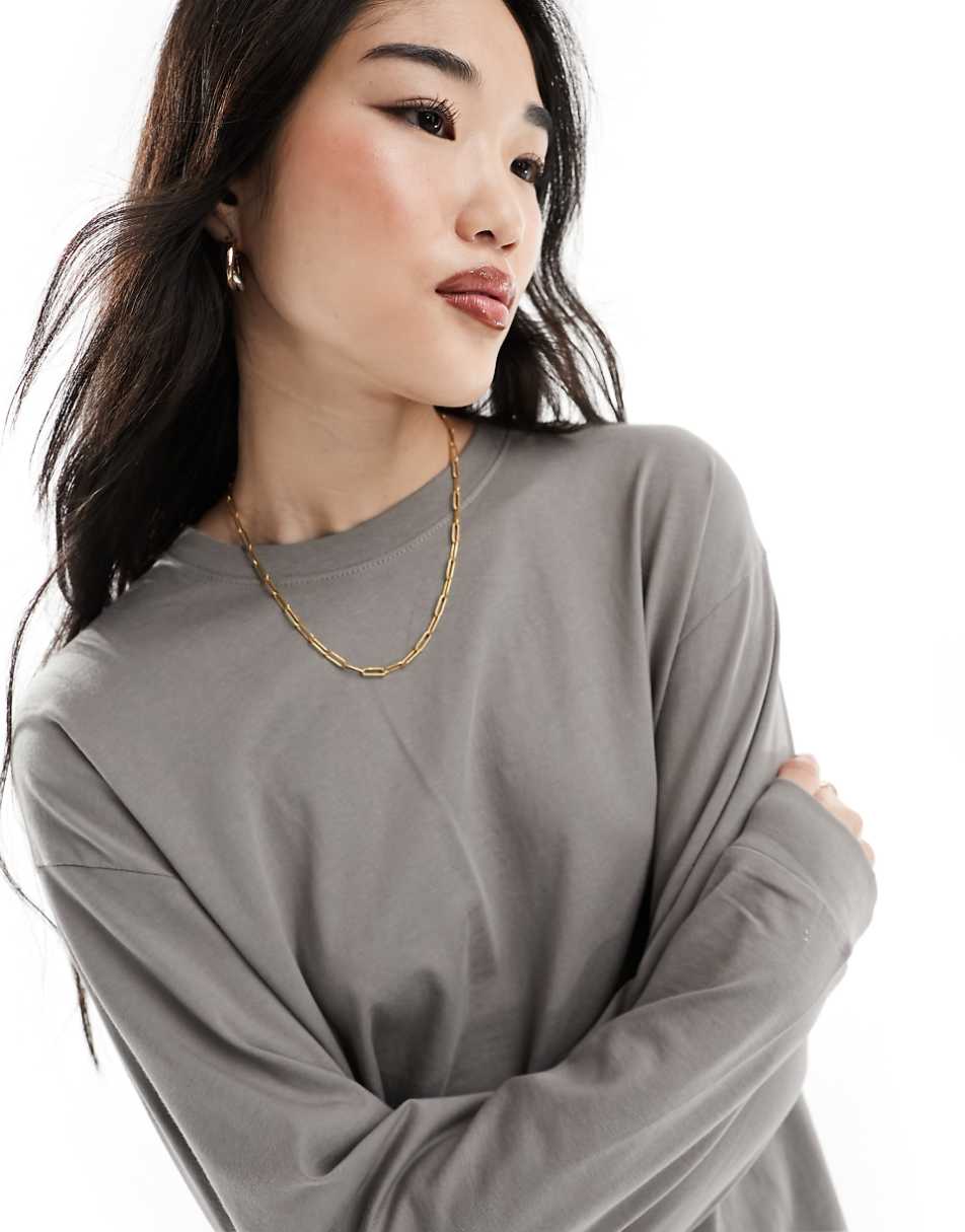 Pull&Bear oversized long sleeved t-shirt in pale gray