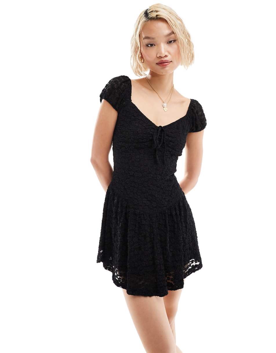 Bailey Rose drop waist 90s mini dress in black lace